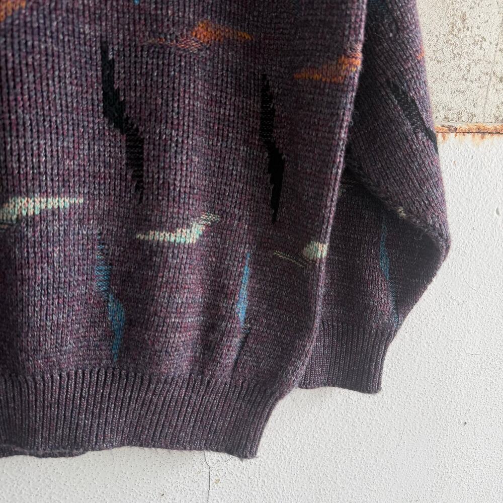 Vtg Grandpa Sweater Geometric Knit Purple‎ Abstract 90s Ziziano USA Made Mens XL - Picture 4 of 8